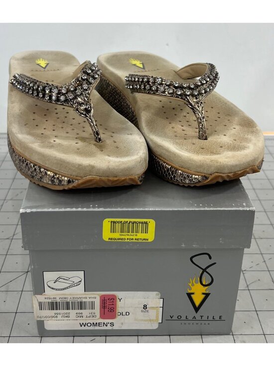 Volatile Shoes - Volatile Women’s Rhinestone-Embellished Wedge Sandals Size 8 Snake Print Platfor